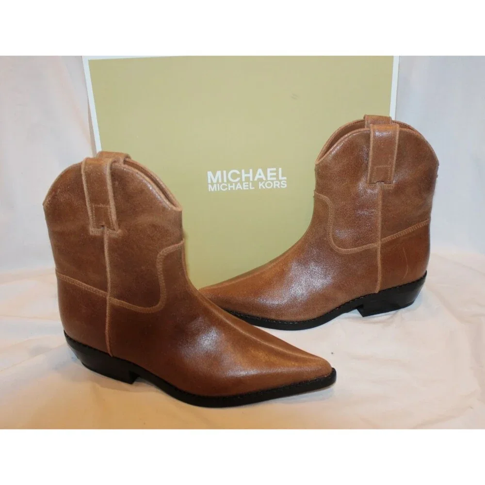 Michael Kors Noemie Women Pointed Toe Luggage Leather Pull On Ankle Boots 7 $175